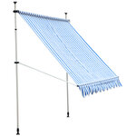 Store banne manuel rétractable 2 5L x 1 5l x 2-3H m inclinaison réglable installation rapide métal alu polyester bleu blanc rayé