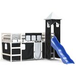 vidaXL Lit mezzanine enfants avec tour blanc/noir 90x190 cm pin massif