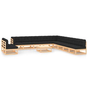 vidaXL Salon de jardin 12 Pièces avec coussins anthracite Pin massif
