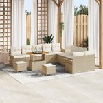 Canapé jardin vidaXL 13 pièces avec coussins beige poly rotin acacia