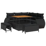 Ensemble de canapé de jardin 8 pièces avec coussins en poly rattan noir