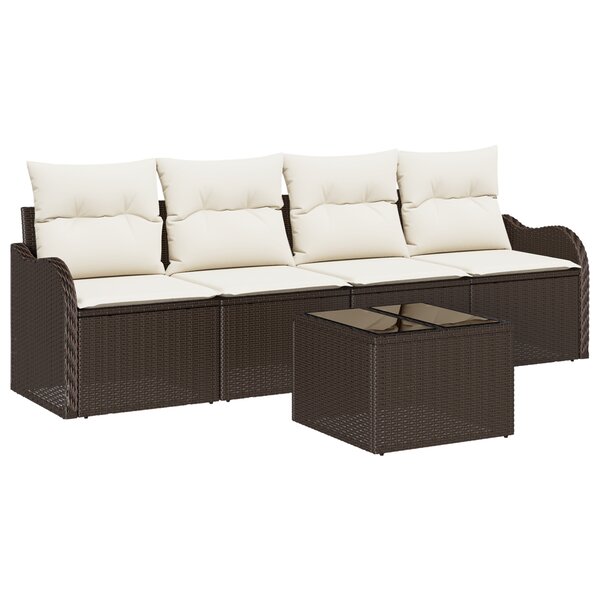 Ensemble de Canapés de Jardin 5 Pièces avec Coussins Marron Rattan Poly