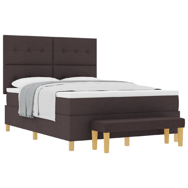 vidaXL Cadre de lit avec matelas et banc Marron foncé 140x190 cm Tissu
