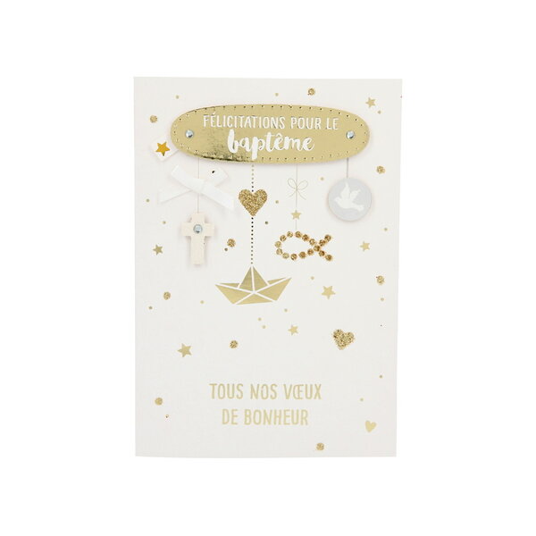 Carte de voeux paillettes - baptême - félicitations tous nos voeux de bonheur
