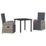 vidaXL Ensemble de salle à manger de jardin 3 pièces avec coussins en rotin poly gris