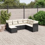 vidaXL Salon de jardin 7 Pièces avec coussins noir résine tressée