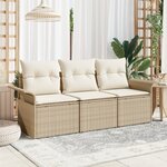 vidaXL Ensemble de Canapé de Jardin 3 Pièces avec Coussins Beige Poly Rattan