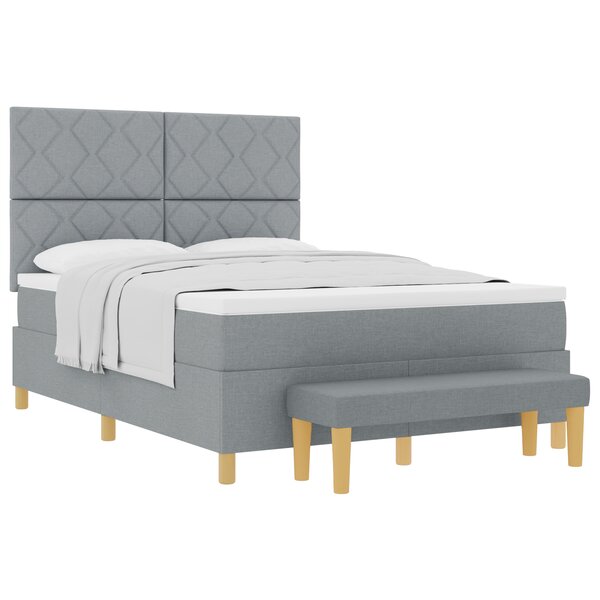 vidaXL Lit à sommier avec matelas et banc gris clair 140x200 cm tissu