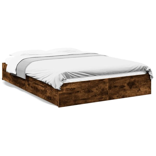 vidaXL Cadre de lit avec tiroirs sans matelas chêne fumé 160x200 cm