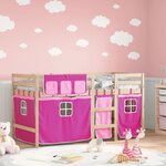 vidaXL Lit mezzanine enfants et rideaux rose 90x190cm bois pin massif