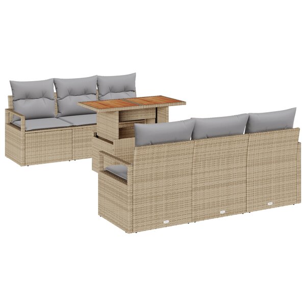 Ensemble de canapés de jardin vidaXL 7 pièces avec coussins en poly rattan beige