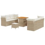 Ensemble de Canapé de Jardin 9 Pièces avec Coussins Beige Rattan