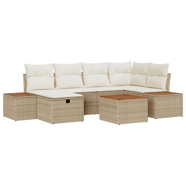 vidaXL Ensemble de Canapé de Jardin 7 Pièces avec Coussins Beige en Rattan Poly