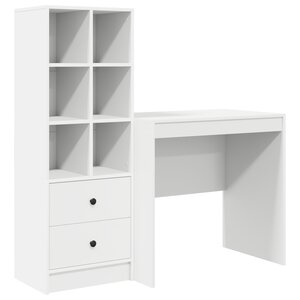 Bureau vidaXL blanc avec rangement en bois d'ingénierie