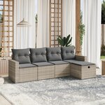 vidaXL Salon de jardin 5 Pièces avec coussins gris clair résine tressée