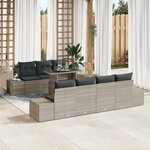 vidaXL Ensemble de Canapé de Jardin de 8 Pièces avec Coussins en Poly Rattan Gris Clair