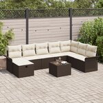 vidaXL Canapé de Jardin 9 Pièces avec Coussins Marron Rattan