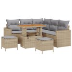 Ensemble de canapé de jardin 8 pièces vidaXL avec coussins Beige Poly Rotin Acacia