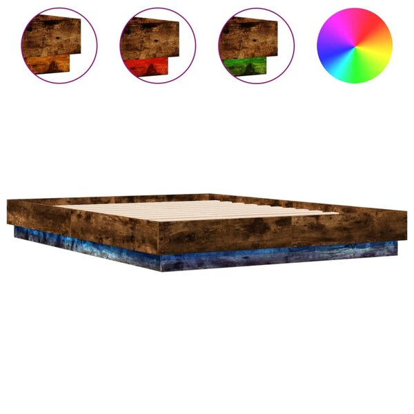 vidaXL Cadre de lit avec LED sans matelas chêne fumé 140x200 cm