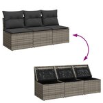 vidaXL Canapé de jardin avec coussins 3 places gris résine tressée