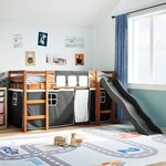 vidaXL Lit mezzanine enfants et rideaux blanc/noir 80x200cm pin massif