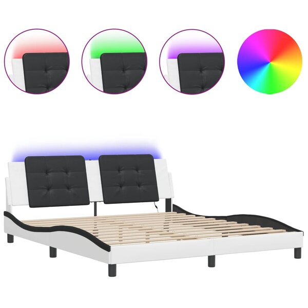 vidaXL Cadre de lit avec LED sans matelas blanc et noir 180x200 cm