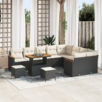 Ensemble de Canapé de Jardin de 12 Pièces avec Coussins Noir Rattan PE Acacia