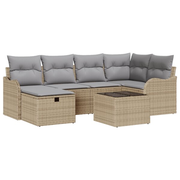 Canapés de Jardin de 7 Pièces avec Coussins Beige en Rattan Poly