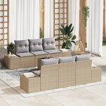vidaXL Ensemble de canapé de jardin 7 pièces avec coussins beige en poly rattan
