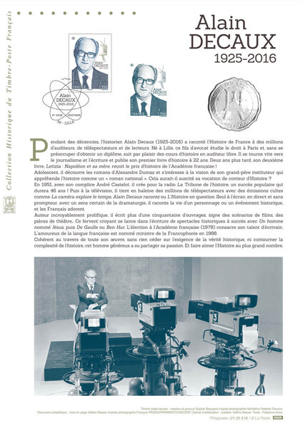 Document philatélique - Alain Decaux (1925-2016)