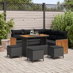 Ensemble de sofa de jardin 9 pièces avec coussins Noir Poly Rattan Acacia