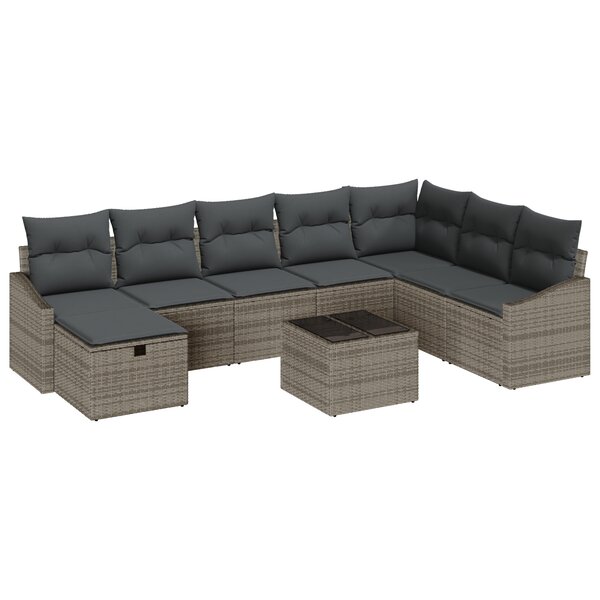 vidaXL Ensemble de Canapés de Jardin 9 pièces avec Coussins Gris Rotin