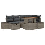 vidaXL Ensemble de salle à manger de jardin de 7 pièces avec coussins gris en rotin poly et acacia