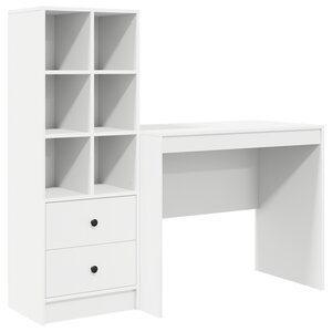vidaXL Bureau avec rangement en bois d'ingénierie blanc