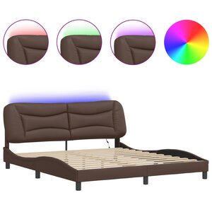 vidaXL Cadre de lit avec lumières LED marron 180x200 cm similicuir