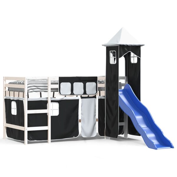 vidaXL Lit mezzanine enfants avec tour blanc/noir 90x190 cm pin massif