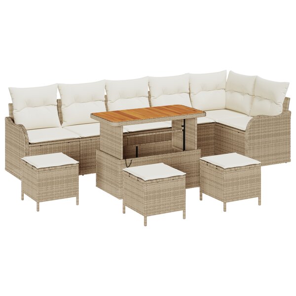 Ensemble de canapés de jardin 10 pièces avec coussins Beige Poly rotin Acacia