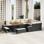 Ensemble de Canapés de Jardin de 12 Pièces avec Coussins Noir Rattan Poly Acacia