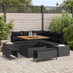 Ensemble de canapé de jardin 8 pièces avec coussins en rotin noir