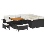 Ensemble de canapés jardin 12 pièces coussins noir poly rattan acacia