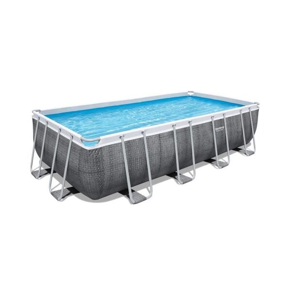 BESTWAY Piscine rectangulaire Power Steel - Motif rotin gris - 549 x 274 x 122 cm