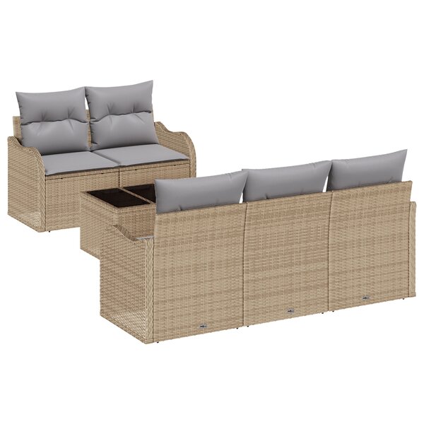 Ensemble de Canapé de Jardin 6 Pièces avec Coussins Beige Rattan Poly