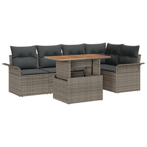 vidaXL Ensemble de salle à manger de jardin 6 pièces avec coussins en poly rotin gris et acacia