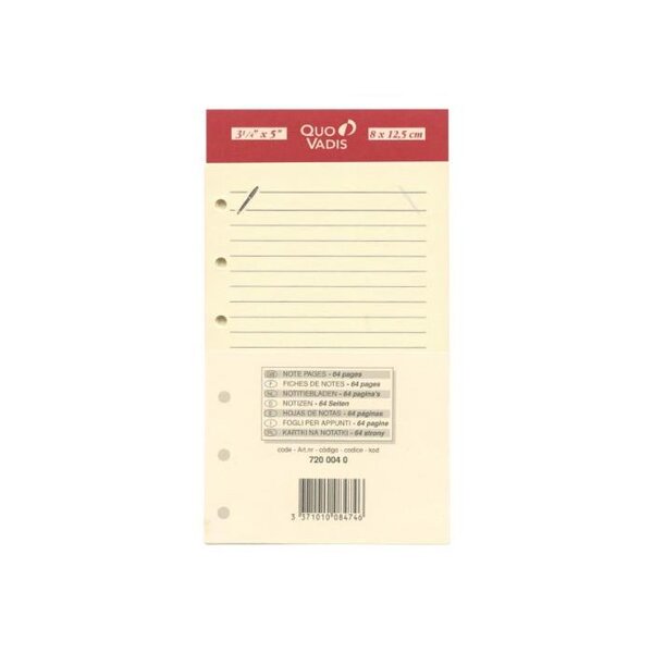 Recharge Accessoires Organiseur FICHES NOTES Timer 14 Ivoire 8 x 12 cm QUOVADIS