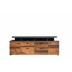 Meuble TV MOOD 2 portes et 2 tiroirs - Mélaminé bois vieilli et gris mat - 180 x 47 x 66 cm