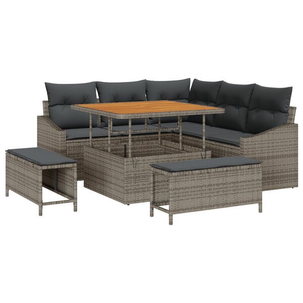 Ensemble de canapé de jardin vidaXL 8 pièces avec coussins gris poly rotin acacia