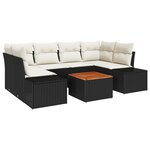 vidaXL Ensemble de canapé de jardin 7 pièces avec coussins noirs en rotin synthétique et acacia