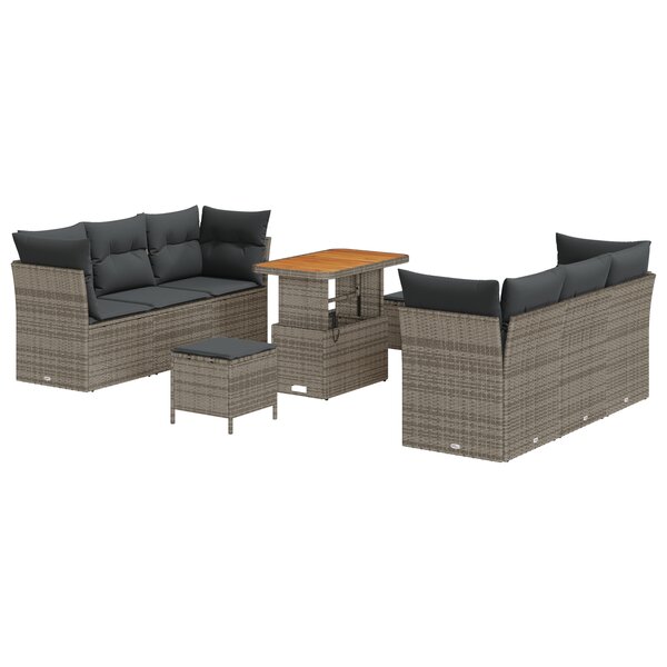 vidaXL Ensemble de Sofa de Jardin 9 Pièces avec Coussins Gris Rattan Poly Acacia