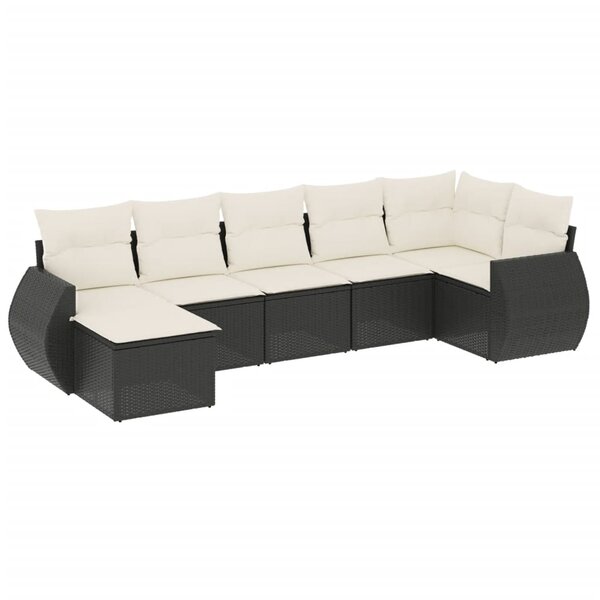 vidaXL Salon de jardin 7 Pièces avec coussins noir résine tressée