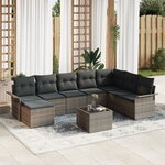 vidaXL Ensemble de Canapés de Jardin 8 Pièces avec Coussins Gris Poly Rattan